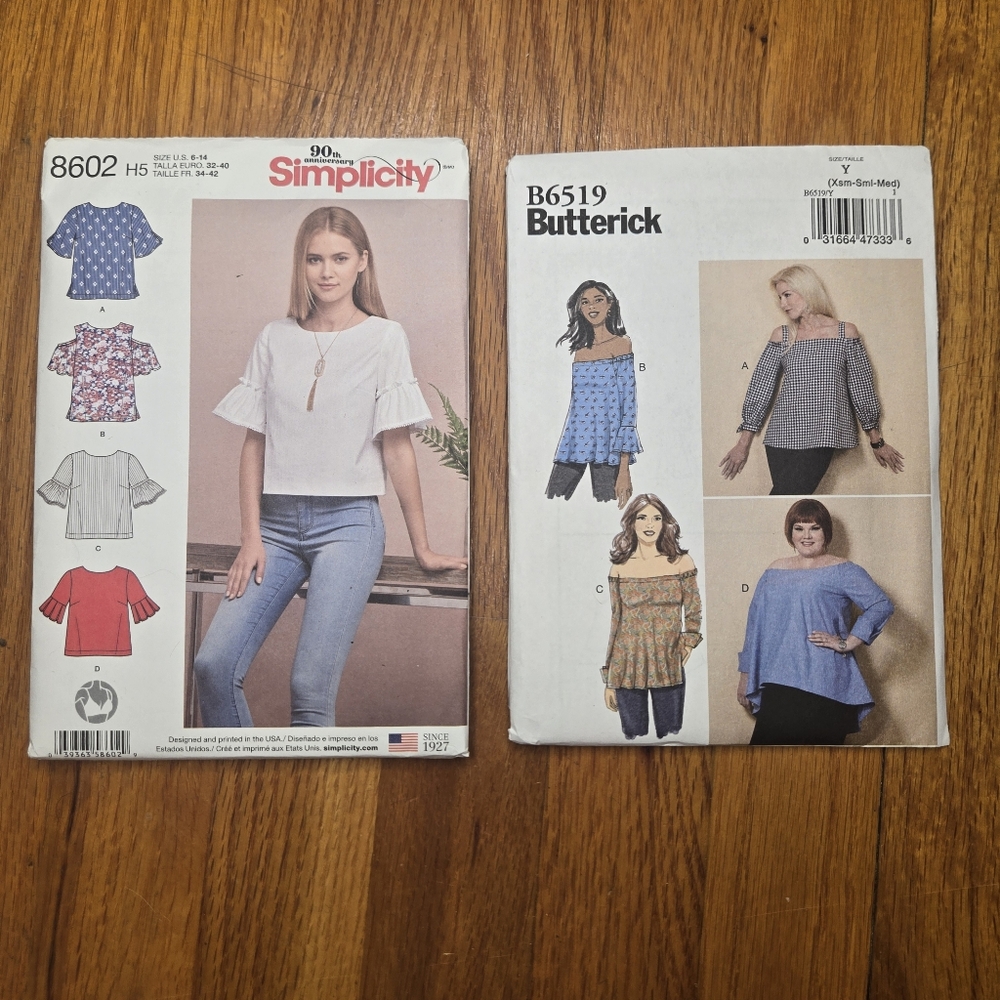 Simplicity Women's Tops Pattern in Blue, Red, and Floral